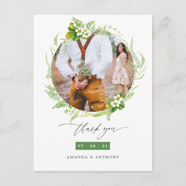 Carte Postale Merci photo Mariage Watercolor Green (Devant)