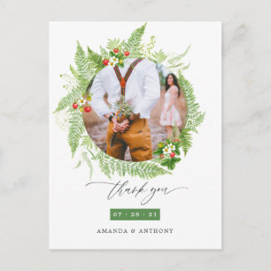 Carte Postale Merci photo Mariage Watercolor Green