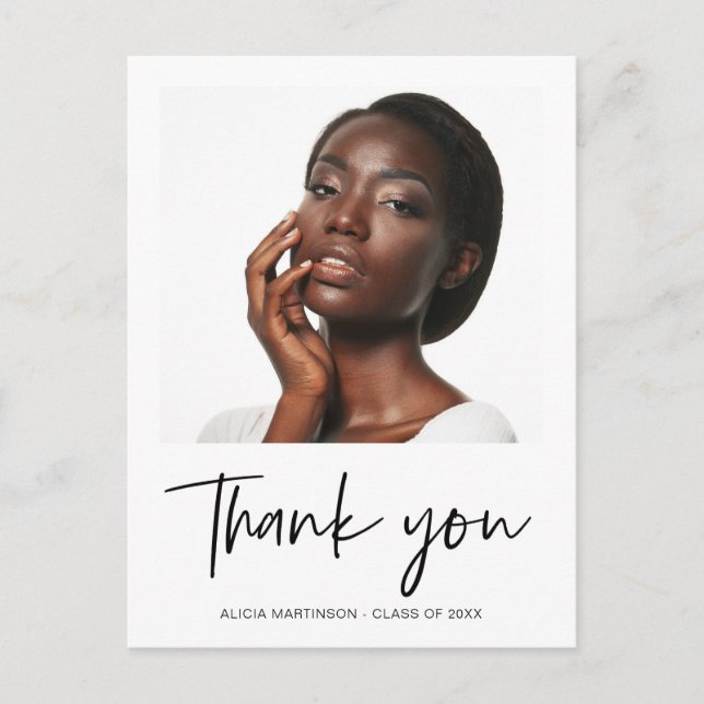 Carte Postale Merci photo moderne noir Script Graduation (Devant)
