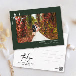 Carte Postale Merci photo simple à la main vert forêt<br><div class="desc">Merci à vos invités avec ce carte de remerciements photo moderne avec "merci" écrit à la main.</div>