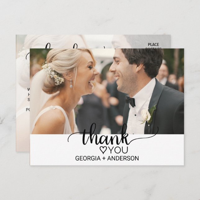 Carte Postale Merci photo simple en calligraphie noire (Devant / Derrière)