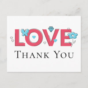Carte Postale Merci Pink Love Mariage Fête Papillon Cœurs