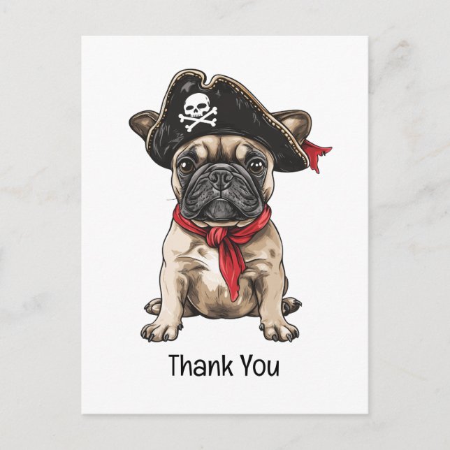 Carte Postale Merci Pirate Bouledogue Français Crâne Os Croix (Devant)
