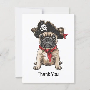Carte Postale Merci Pirate Crâne de Bouledogue Français Os Crois