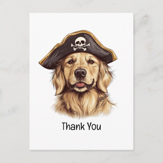 Carte Postale Merci Pirate Golden Retriever Crâne de Chien (Devant)