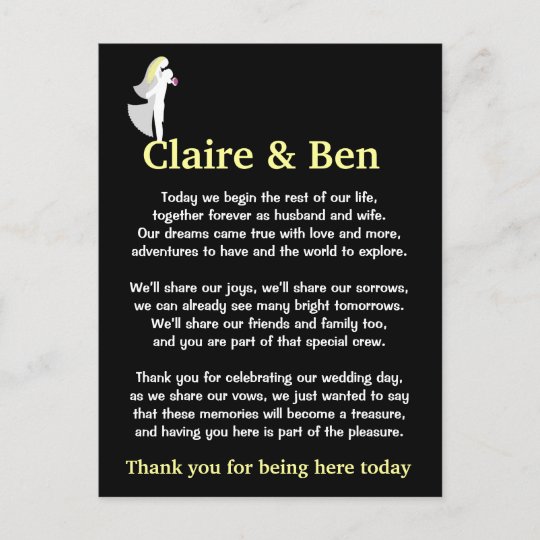 Carte Postale Merci Poeme Pour Les Invites Du Jour De Mariage Zazzle Fr