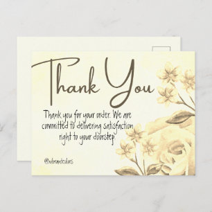 Carte Postale Merci Pour Achat Aquarelle Fleurie Jaune