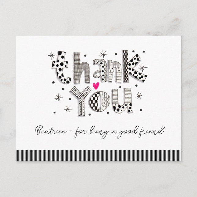 Carte Postale Merci pour être mon ami Whimsical Letters (Devant)