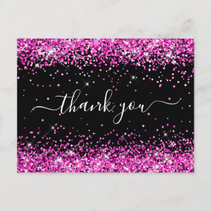 Carte Postale Merci pour la Baby Shower Rose Chaud Pailleté Noir