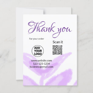 Carte Postale Merci pour la commande scan QR logo feuilles viole
