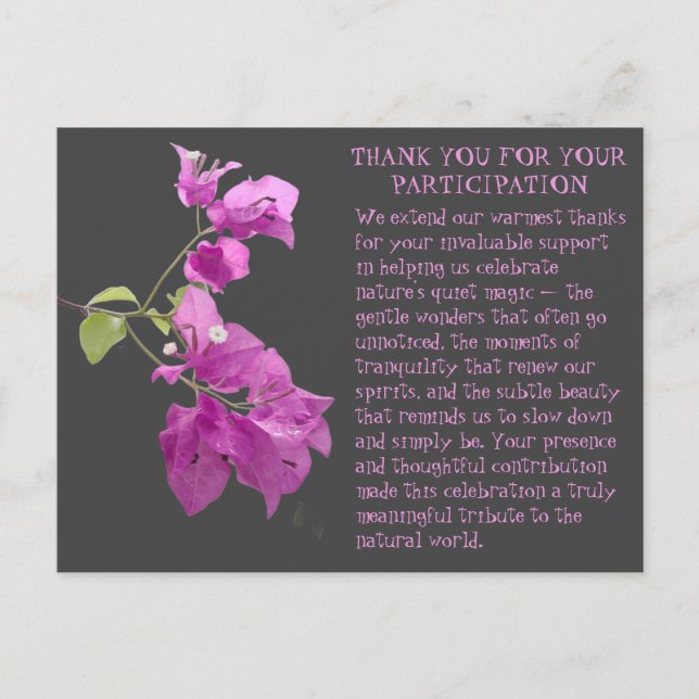 CARTE POSTALE MERCI POUR LA PARTICIPATION À UN ÉVÉNEMENT NATURE (Devant)