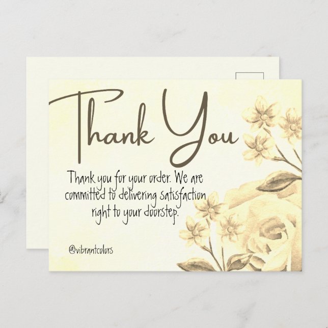 Carte Postale Merci pour l'achat aquarelle florale jaune (Devant / Derrière)