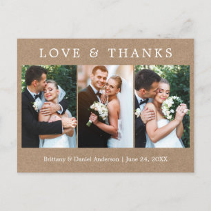Carte Postale Merci pour l'amour simple moderne 3 Photo Mariage 