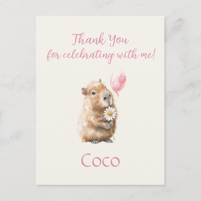 Carte Postale Merci pour l'anniversaire du capybara (Devant)