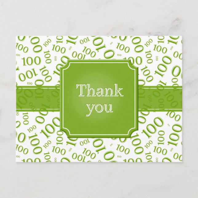 Carte Postale Merci pour le motif numérique 100 vert/blanc (Devant)