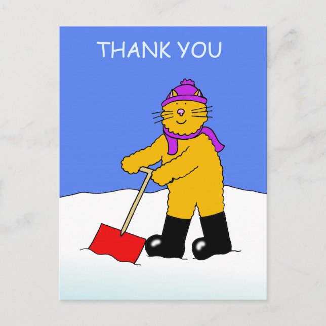 Carte Postale Merci pour le nettoyage du chat caricaturé à neige (Devant)