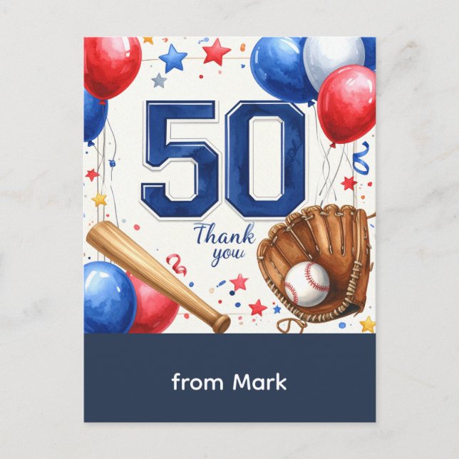 Carte Postale Merci pour les 50 ans de baseball  (Devant)