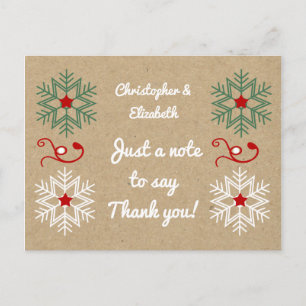 Carte Postale Merci pour les cadeaux de Noël kraft avec des floc