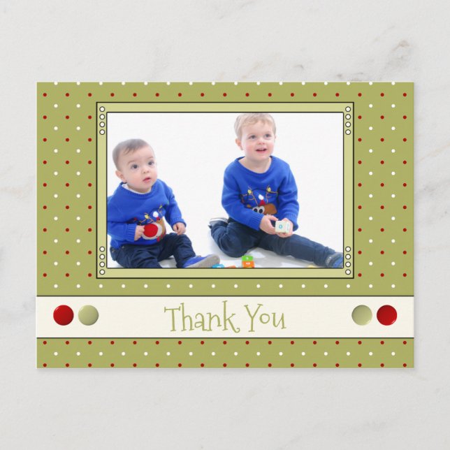 Carte Postale Merci pour les cadeaux de Noël vert avec photo (Devant)