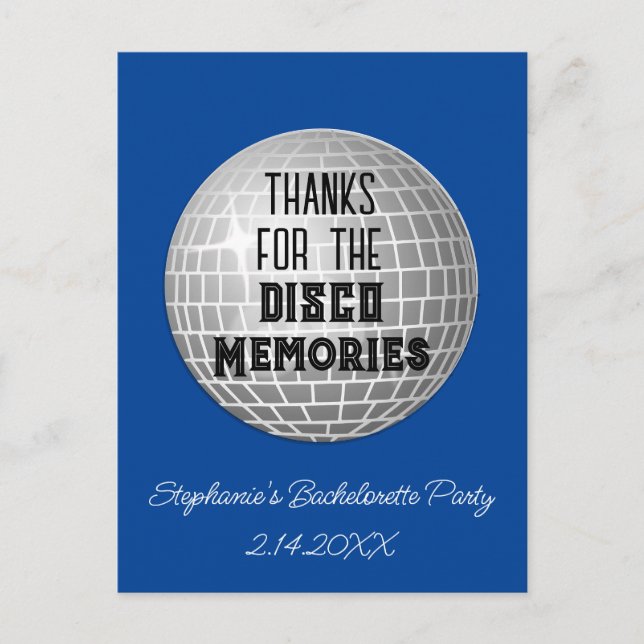 Carte Postale Merci pour les souvenirs disco Enterrement de vie  (Devant)