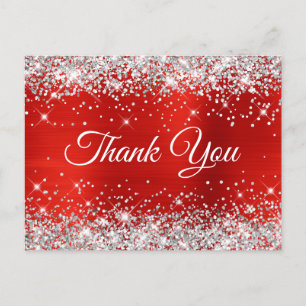 Carte Postale Merci pour mes 21 ans Argent Paillettes Rouge Feui