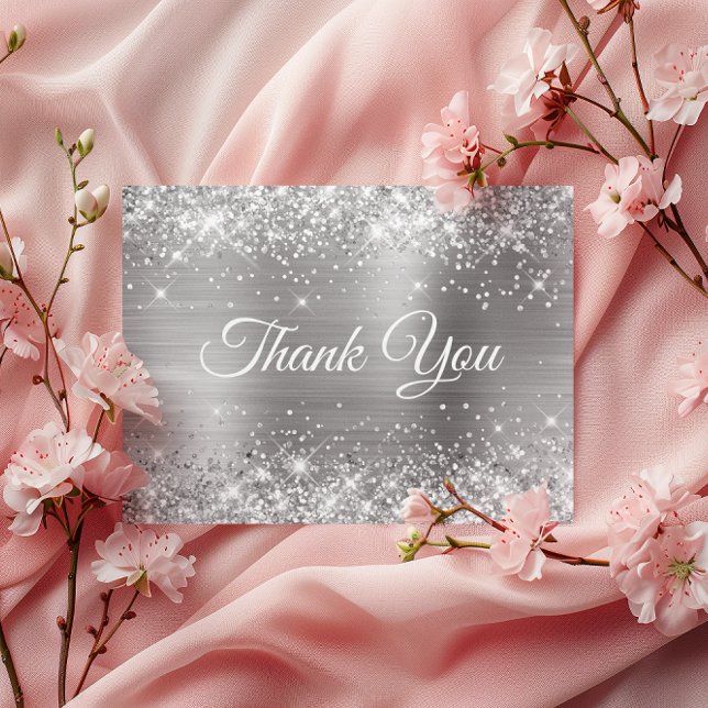 Carte Postale Merci pour mes 60 ans Pailleté Argenté Brillante (Glittery Silver Foil 60th Birthday Thank You Postcard)