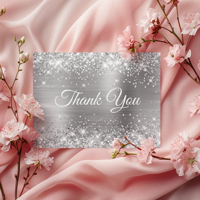 Carte Postale Merci pour mes 75 ans Feuille d'Argent Brillante (Glittery Silver Foil 75th Birthday Thank You Postcard)