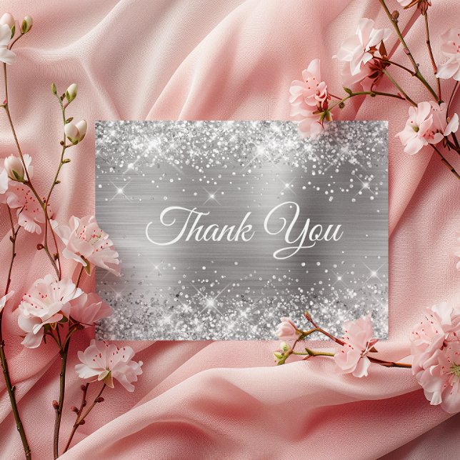 Carte Postale Merci pour mes 80 ans, paillettes d'argent brillan (Glittery Silver Foil 80th Birthday Thank You Postcard)