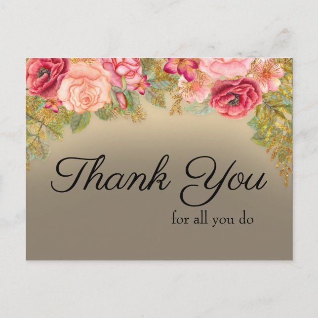 Carte Postale Merci pour tout ce que vous faites Fleurs roses ro (Devant)