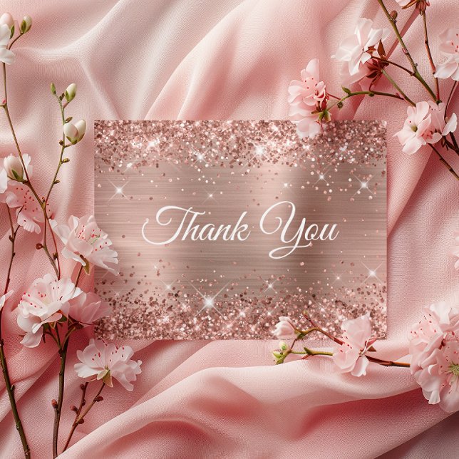 Carte Postale Merci pour vos 75 ans Rose Doré Pailleté (Glittery Rose Gold Foil 75th Birthday Thank You Postcard)