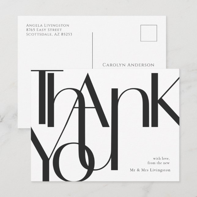 Carte Postale Merci pré-adressé noir simple (Devant / Derrière)