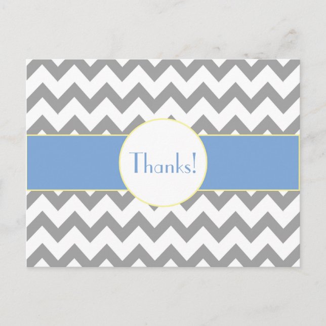 Carte Postale Merci rayé gris et bleu de monogramme de Chevron (Devant)