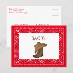 Carte Postale Merci Red Bandana Cowboy Cute Casquette et Bottes