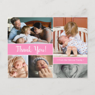 Carte Postale Merci rose 2e bébé Faire-part bébé fille