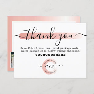 Carte Postale Merci Rose Gold minimaliste photo marketing