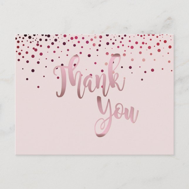 Carte Postale Merci Rose Parties scintillant rose or Confetti (Devant)