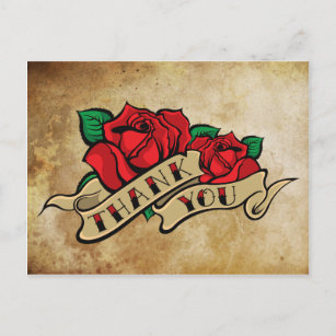 Carte Postale Merci Rose tatouage