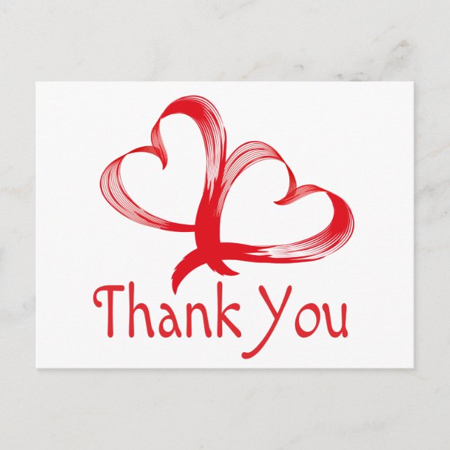 Carte Postale Merci Rouge Et Blanc Double Coeur (Devant)