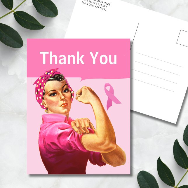 Carte Postale Merci Ruban Rose pour la sensibilisation au cancer (Pink Ribbon Thank You Postcard)