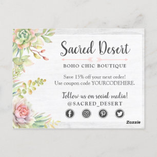 Carte Postale Merci Rustique Aquarelle Succulent Cactus du déser