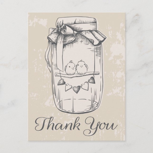 Carte Postale Merci rustique Mason Jar Lovebirds Tan Mariage (Devant)