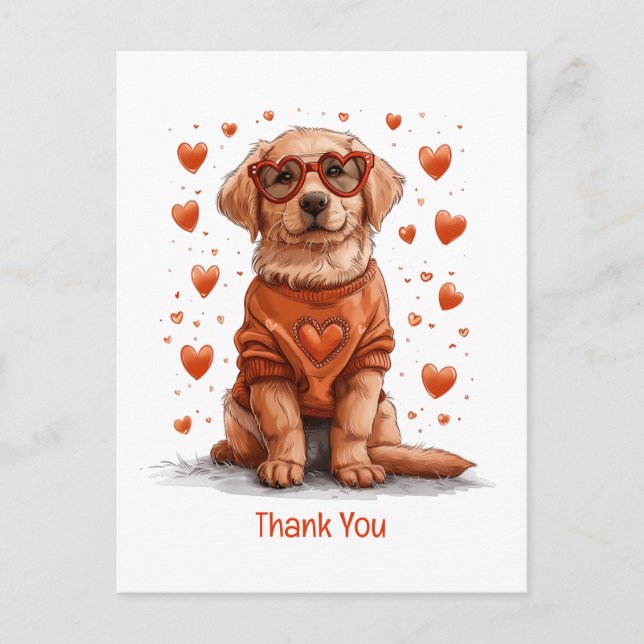 Carte Postale Merci Saint-Valentin Chien Retriever Doré (Devant)
