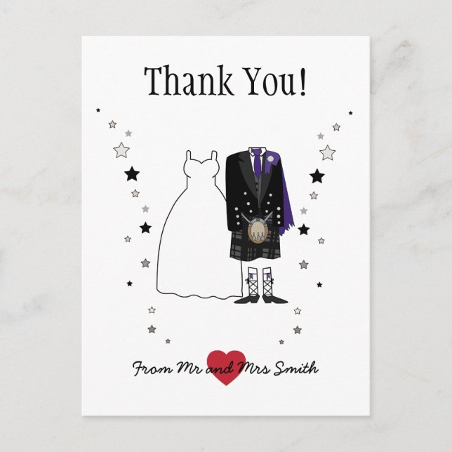 Carte Postale Merci Scottish bride & Groom - violet (Devant)