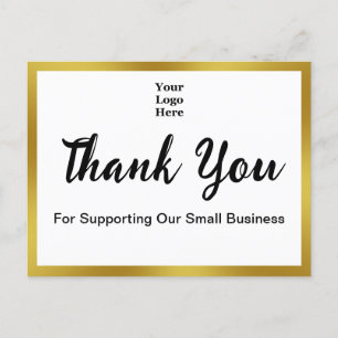 Carte Postale Merci Script Elegant Black White Gold Business