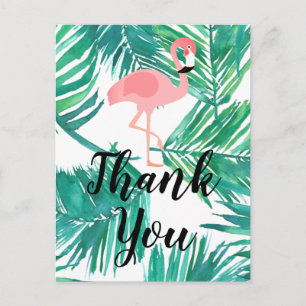 Carte Postale merci script flamingo et palmiers