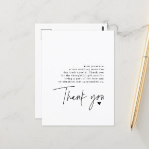 Carte Postale Merci Script Mariage Coeur Message de gratitude