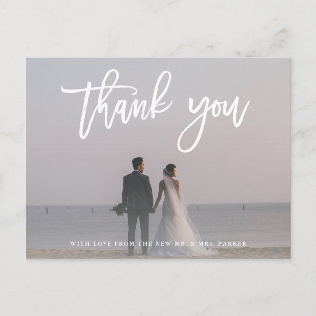 Carte Postale Merci | Script moderne avec photo Mariage (Devant)
