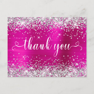 Carte Postale Merci Silver Glitter Rose Chaud Sweet 16 Cœurs