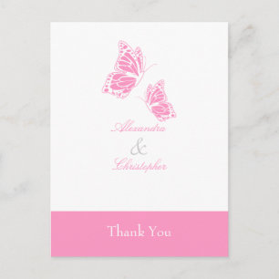 Carte Postale Merci simple à papillon rose