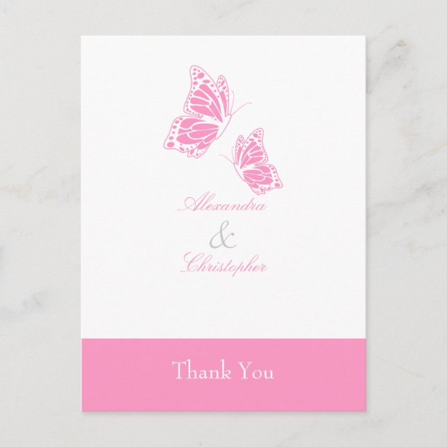 Carte Postale Merci simple à papillon rose (Devant)